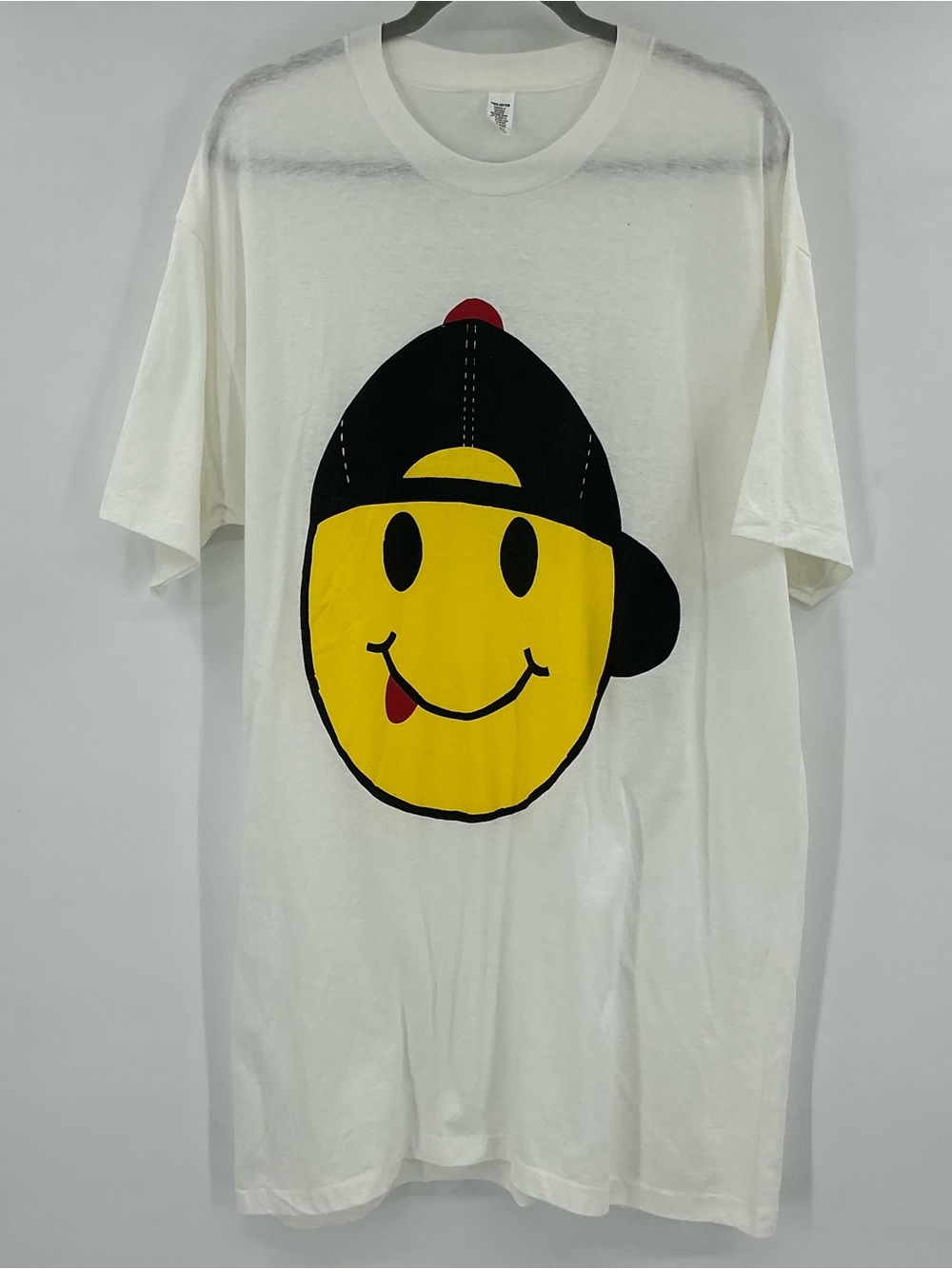 Vintage Smiley Face Tee with Black Cap Detail